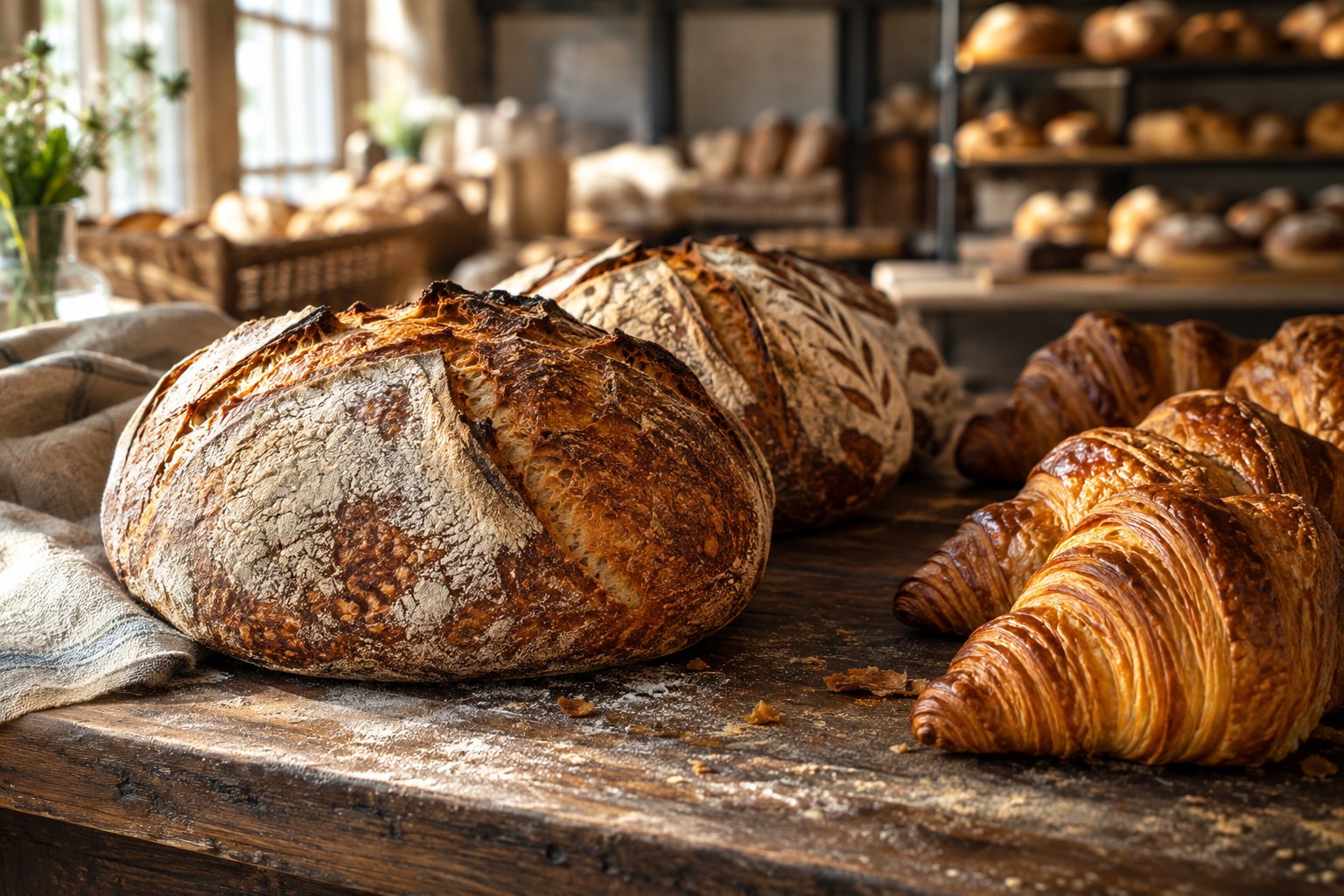 Ambachtelijk brood en croissants — gegenereerde conceptfoto